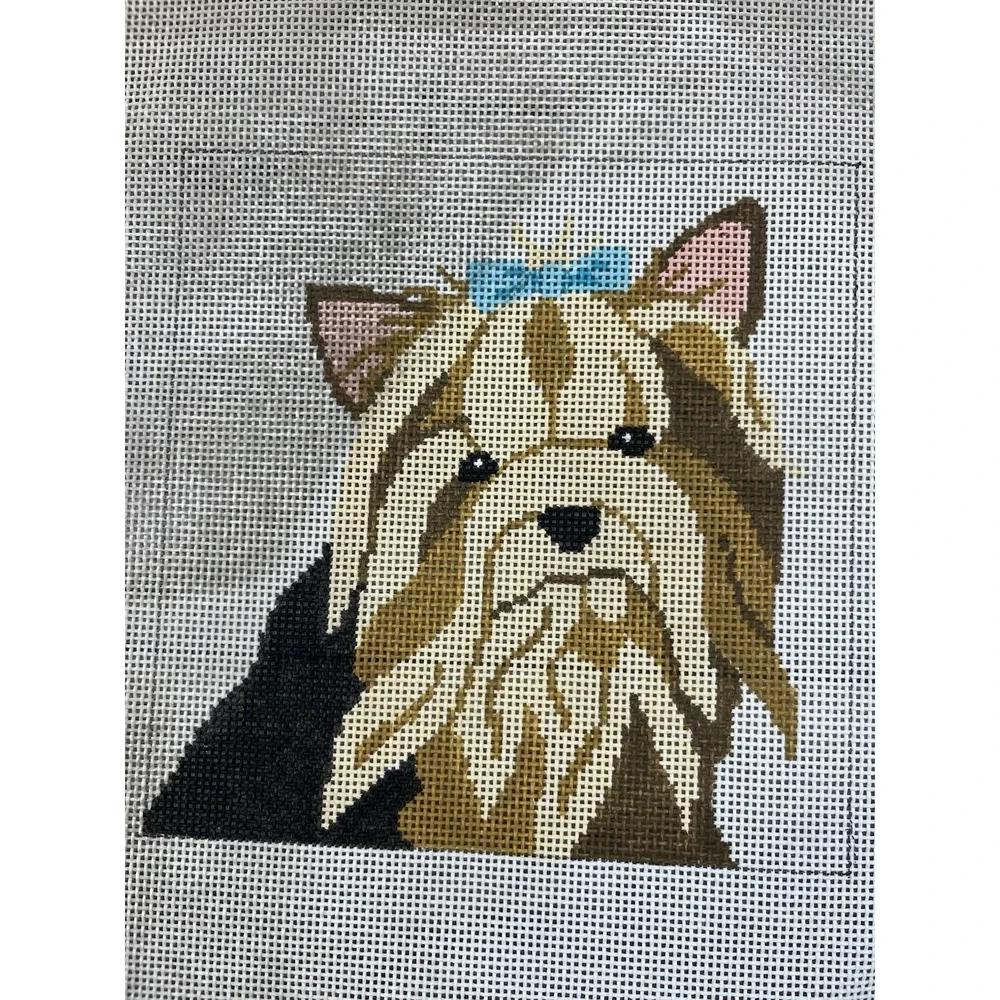 Cat's Cradle Handpainted Needlepoint Canvas Yorkie Dog‎ With Bow Terrier 13ct